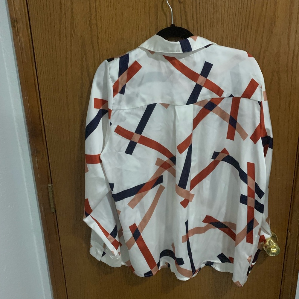 Fashion Nova White Blouse with Red and Blue Stripes